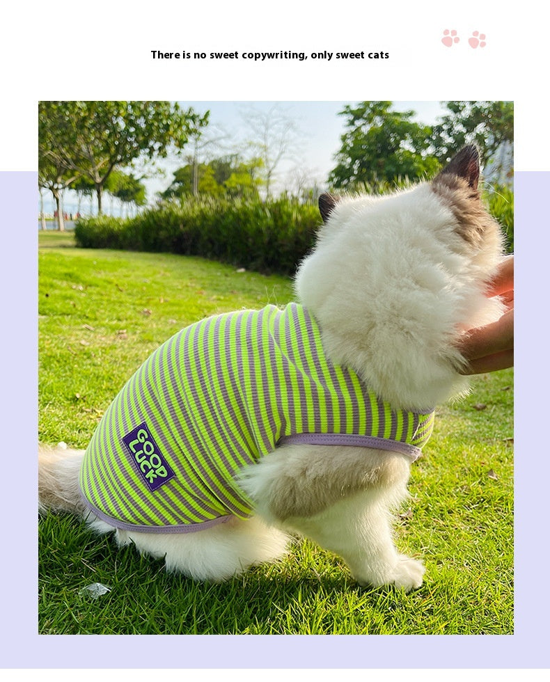 KFX-5309245 Cool Breathable Stripe Vest for Small Dogs and Cats in Fluorescent Green and Pink, Casual Cotton Pet Clothing