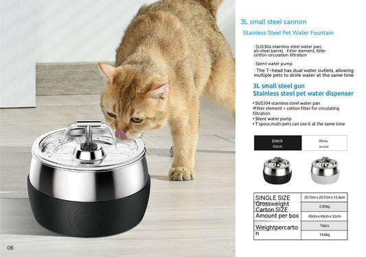 KFX-5309501 Stainless Steel Cat Water Dispenser with USB Interface for Easy Refilling