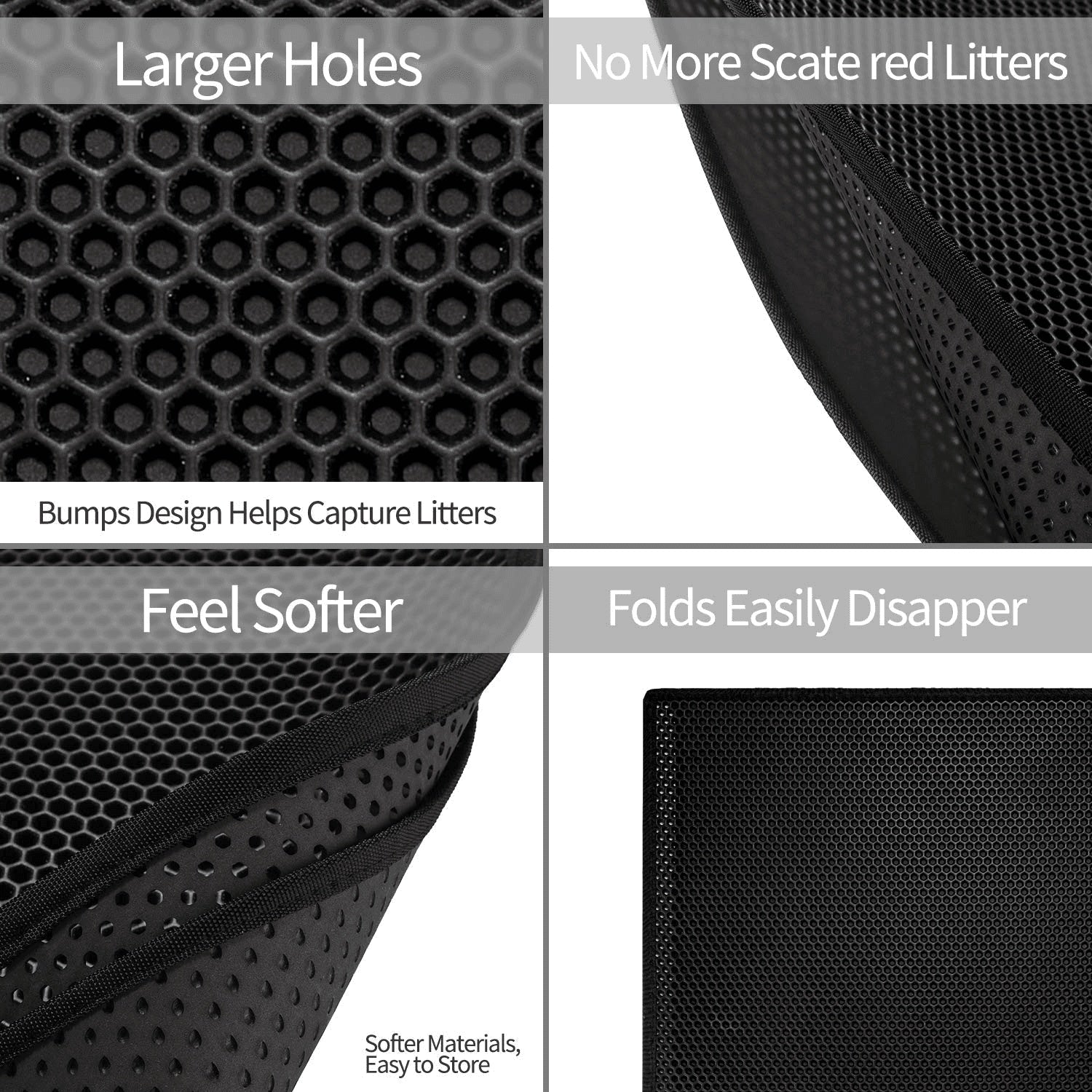 KFX-5310909 Waterproof Double Layer Cat Litter Mat with Honeycomb Design, Non-Slip and Easy to Clean, Soft EVA Material