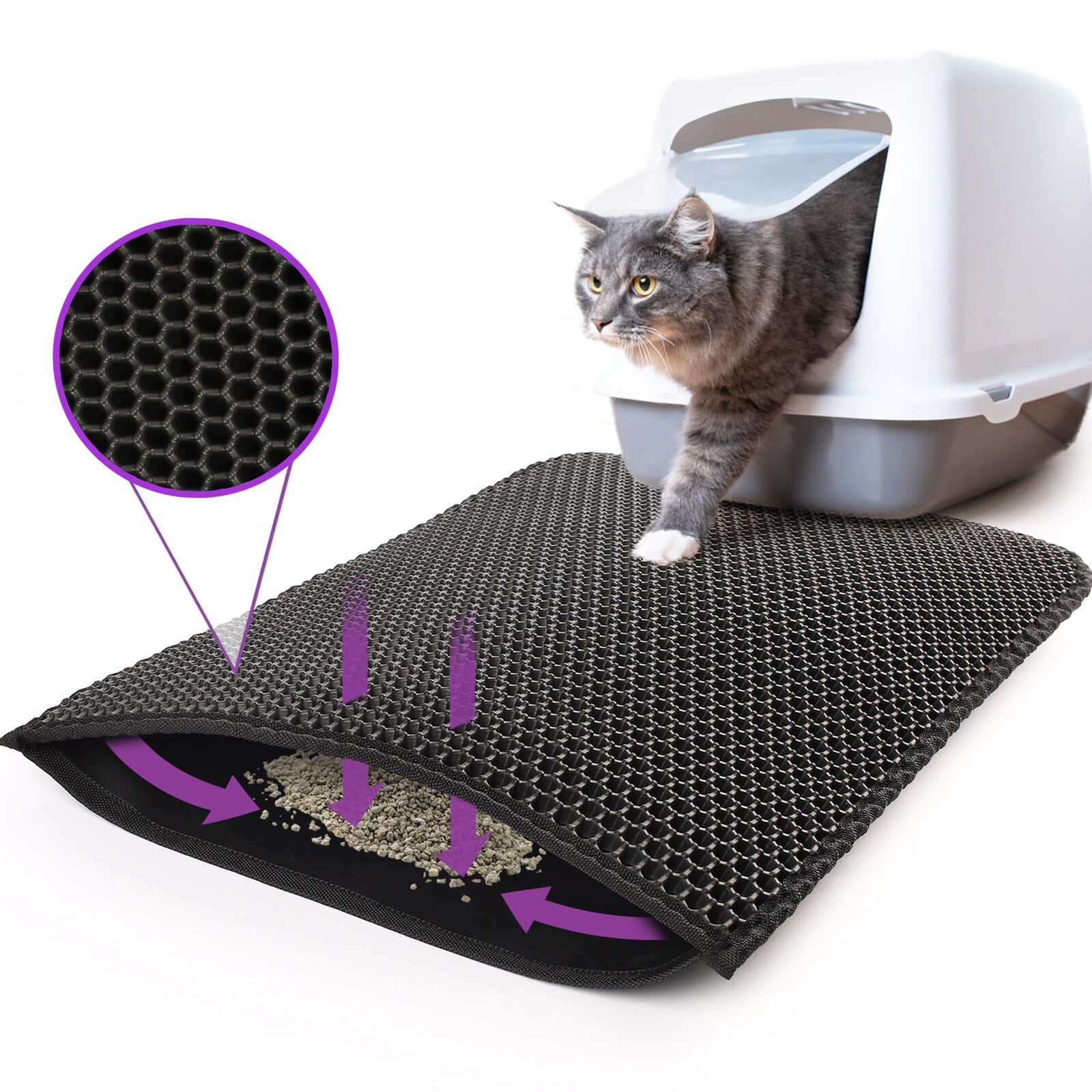 KFX-5310909 Waterproof Double Layer Cat Litter Mat with Honeycomb Design, Non-Slip and Easy to Clean, Soft EVA Material