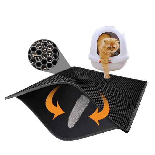 KFX-5310909 Waterproof Double Layer Cat Litter Mat with Honeycomb Design, Non-Slip and Easy to Clean, Soft EVA Material