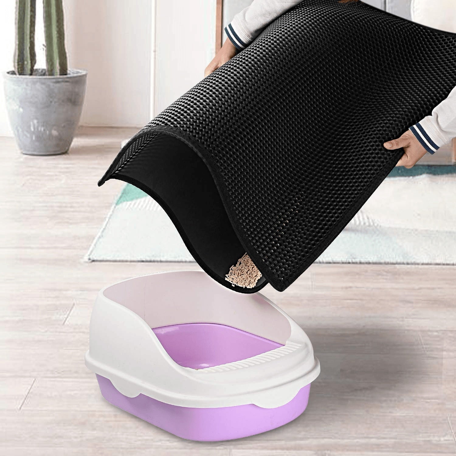 KFX-5310909 Waterproof Double Layer Cat Litter Mat with Honeycomb Design, Non-Slip and Easy to Clean, Soft EVA Material