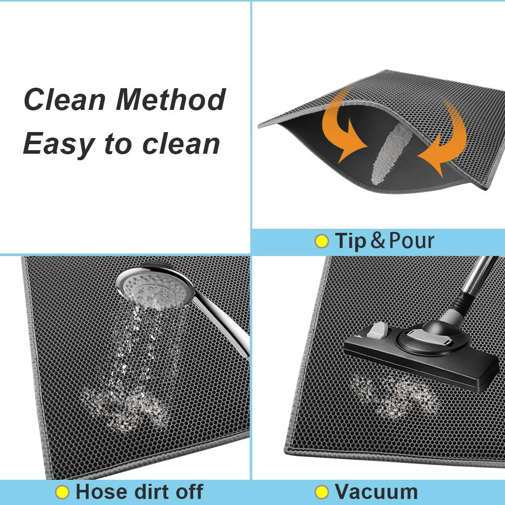 KFX-5310909 Waterproof Double Layer Cat Litter Mat with Honeycomb Design, Non-Slip and Easy to Clean, Soft EVA Material
