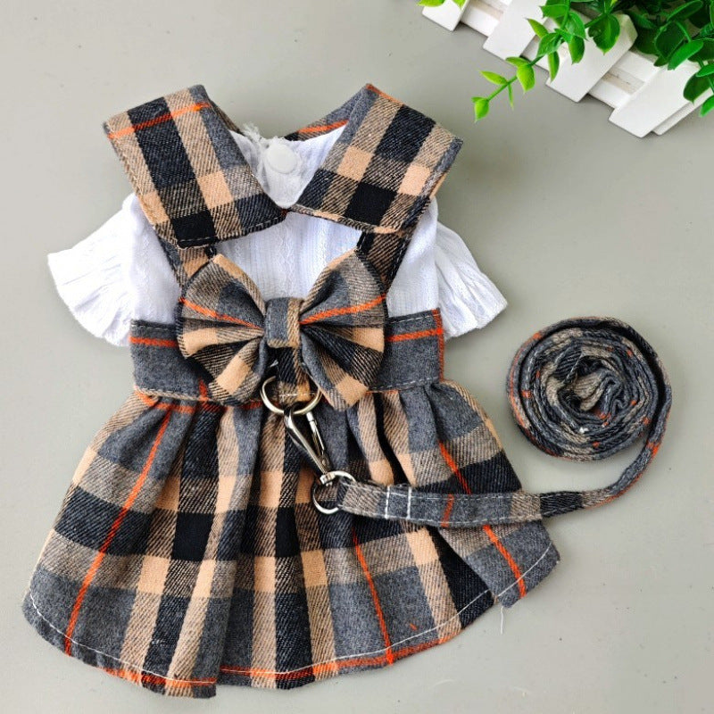 KFX-5311037 Stylish Black and Gray Plaid Dog Dress for Outdoor Walks