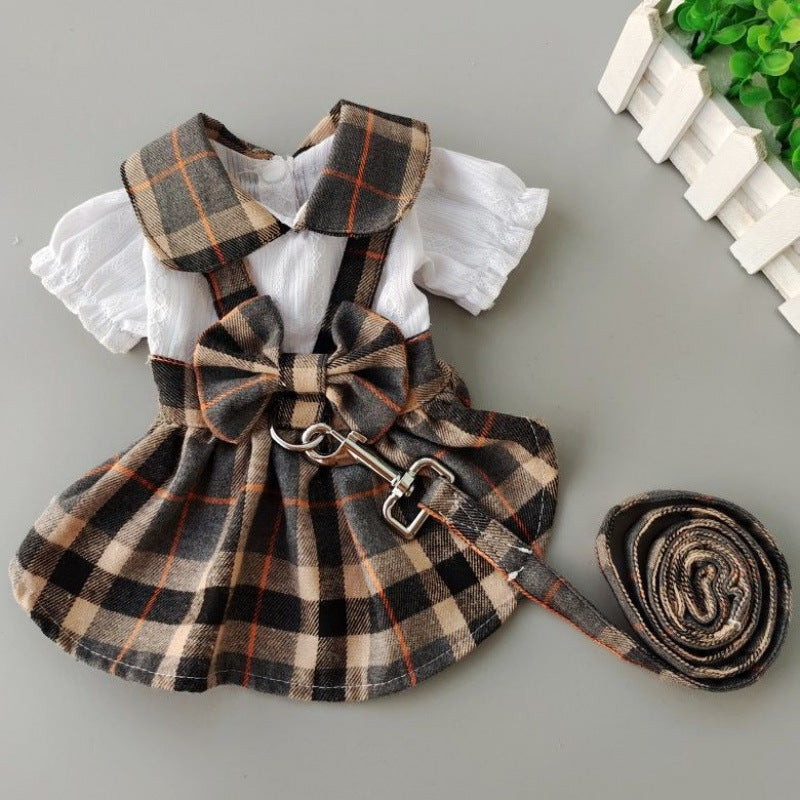 KFX-5311037 Stylish Black and Gray Plaid Dog Dress for Outdoor Walks