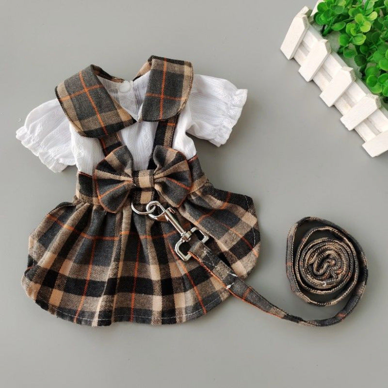 KFX-5311037 Stylish Black and Gray Plaid Dog Dress for Outdoor Walks