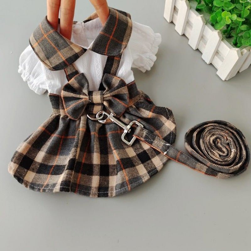 KFX-5311037 Stylish Black and Gray Plaid Dog Dress for Outdoor Walks