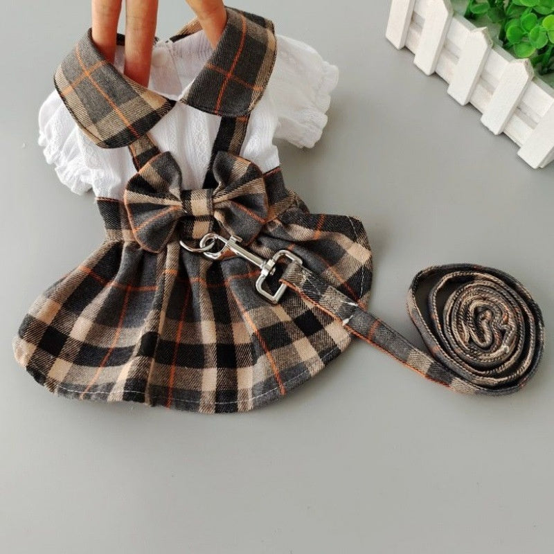 KFX-5311037 Stylish Black and Gray Plaid Dog Dress for Outdoor Walks