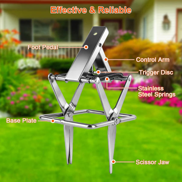 KFX-5311421 Humane Metal Mole Snap Trap with Easy Foot-Step Setup for Safe Use in Lawns and Around Pets
