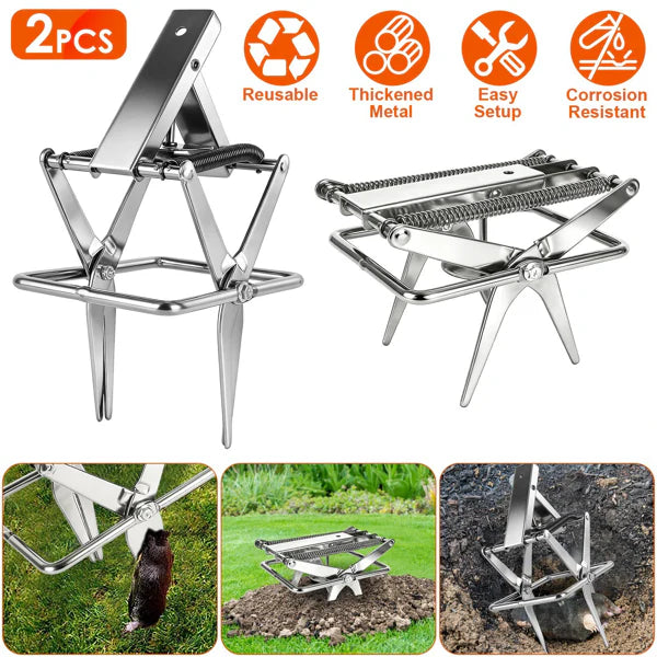 KFX-5311421 Humane Metal Mole Snap Trap with Easy Foot-Step Setup for Safe Use in Lawns and Around Pets