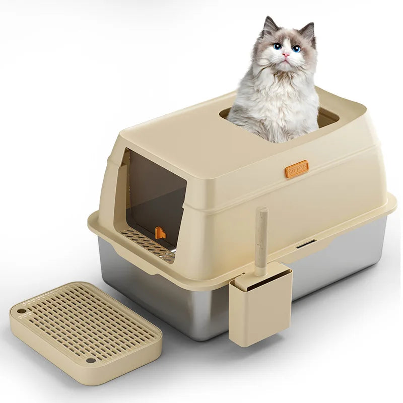 KFX-531283 Automatic Self-Cleaning Cat Litter Box with Smart App Control, Stainless Steel & Plastic Materials