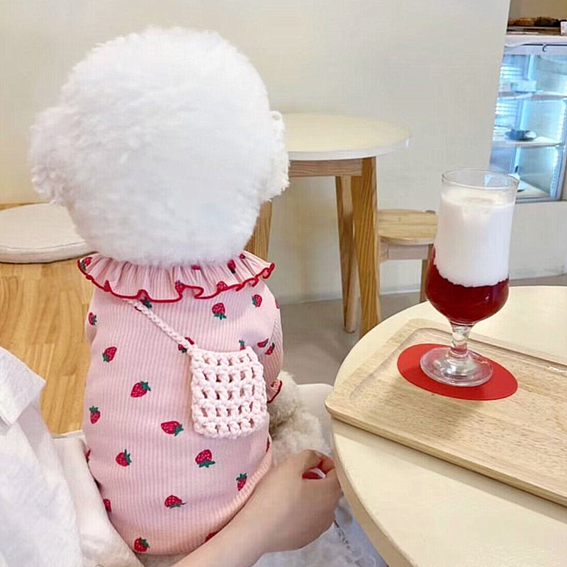 KFX-5313981 Lace Strawberry Print Lightweight Pet Clothing for Dogs and Cats