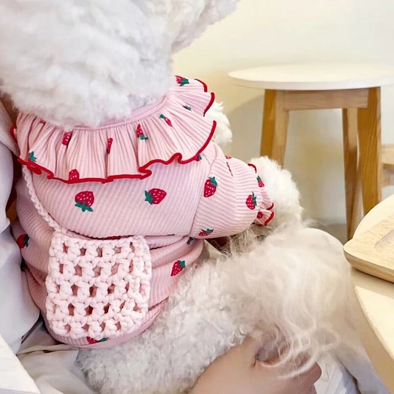 KFX-5313981 Lace Strawberry Print Lightweight Pet Clothing for Dogs and Cats