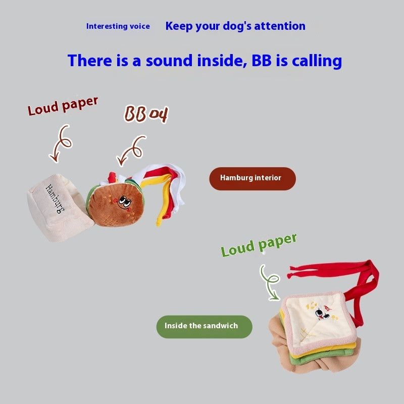 KFX-5314237 Plush Hamburger Sandwich Toy for Pets with Ringing Paper