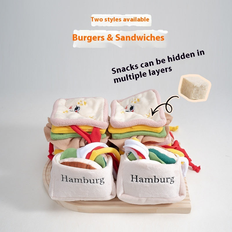 KFX-5314237 Plush Hamburger Sandwich Toy for Pets with Ringing Paper