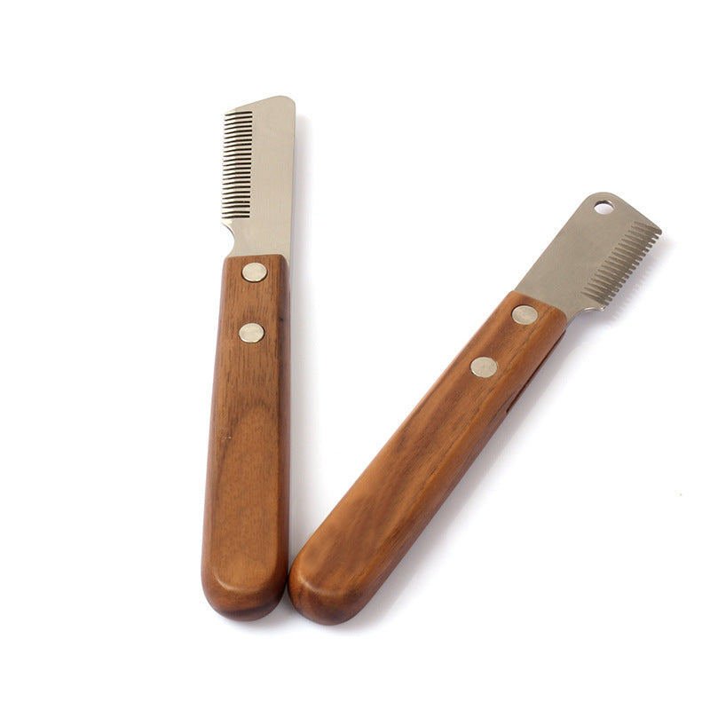 KFX-5315005 Wooden Handle Stainless Steel Pet Plucking Knife Comb for Terrier Grooming