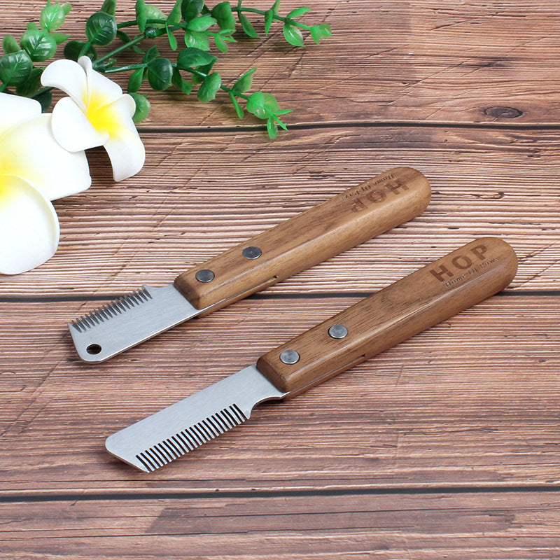 KFX-5315005 Wooden Handle Stainless Steel Pet Plucking Knife Comb for Terrier Grooming