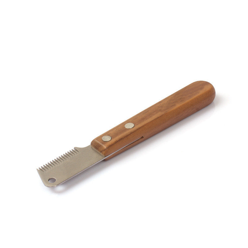 KFX-5315005 Wooden Handle Stainless Steel Pet Plucking Knife Comb for Terrier Grooming