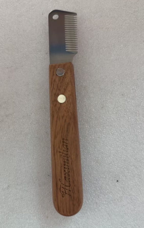 KFX-5315005 Wooden Handle Stainless Steel Pet Plucking Knife Comb for Terrier Grooming