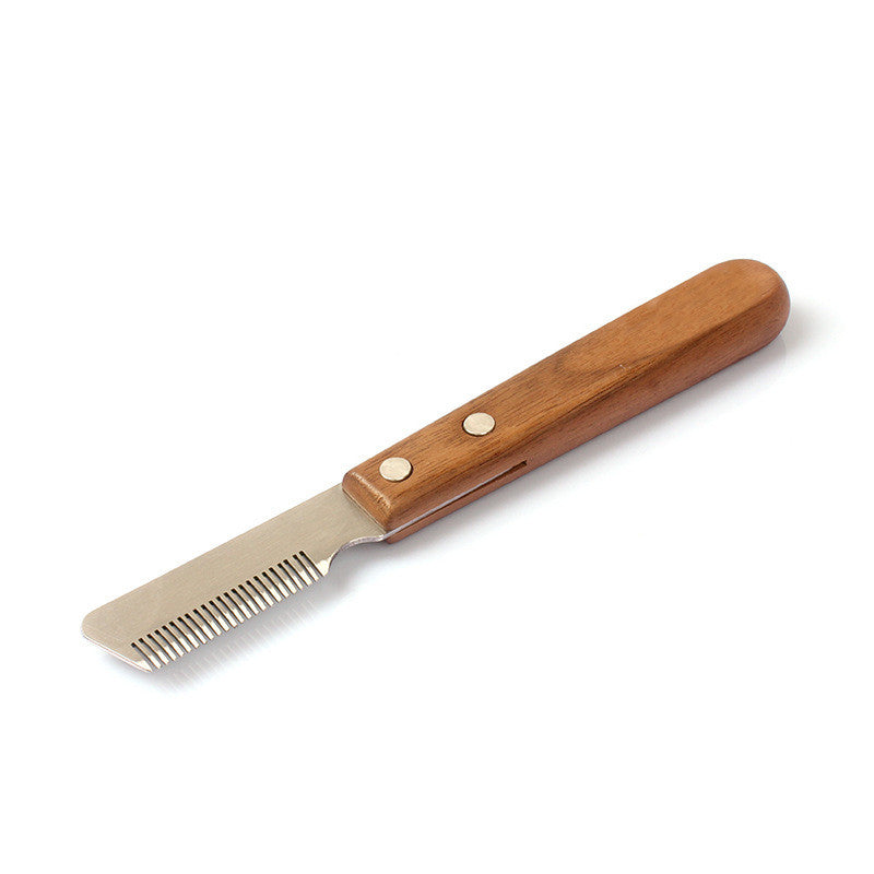 KFX-5315005 Wooden Handle Stainless Steel Pet Plucking Knife Comb for Terrier Grooming