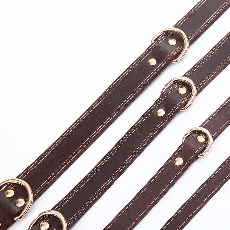 KFX-5317181 Genuine Cowhide Leather Dog Collar in Brown - Available in XS, S, M, L Sizes
