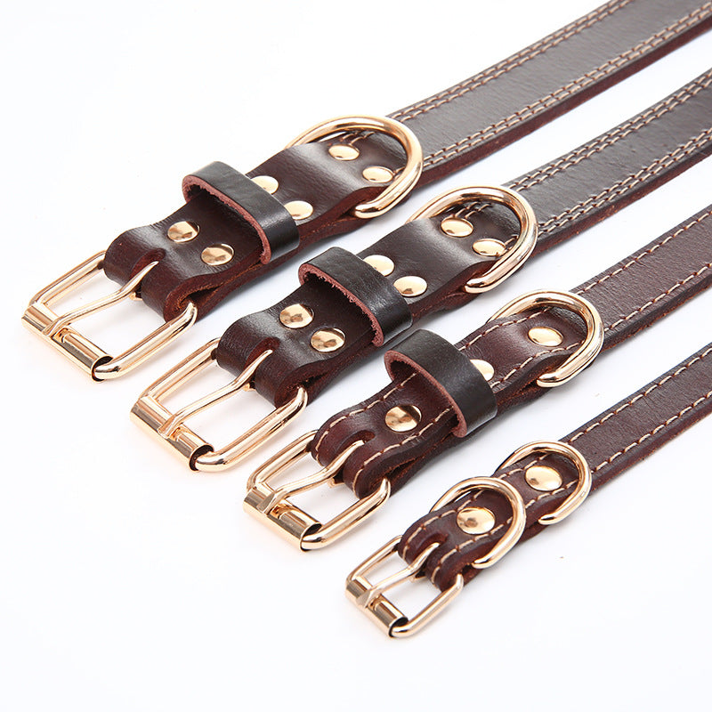 KFX-5317181 Genuine Cowhide Leather Dog Collar in Brown - Available in XS, S, M, L Sizes