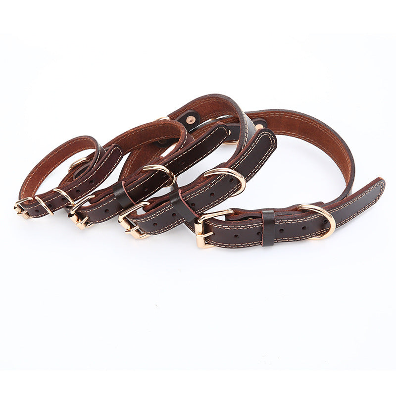 KFX-5317181 Genuine Cowhide Leather Dog Collar in Brown - Available in XS, S, M, L Sizes