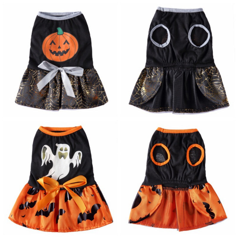 KFX-5317565 Charming Halloween Dog Dress in Pumpkin and Ghost Print for Festive Pets