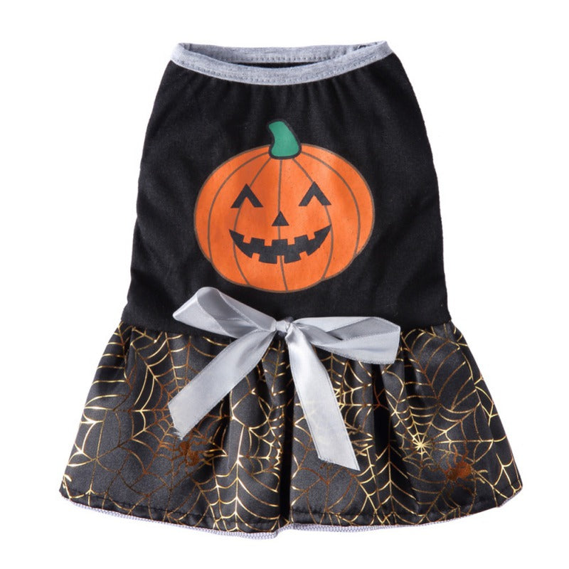 KFX-5317565 Charming Halloween Dog Dress in Pumpkin and Ghost Print for Festive Pets