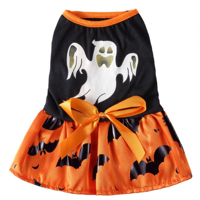 KFX-5317565 Charming Halloween Dog Dress in Pumpkin and Ghost Print for Festive Pets
