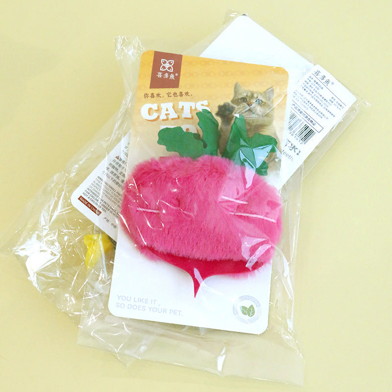 KFX-5318845 Plush Radish and Cucumber Cat Toys - Bite-Resistant Vegetable Simulation