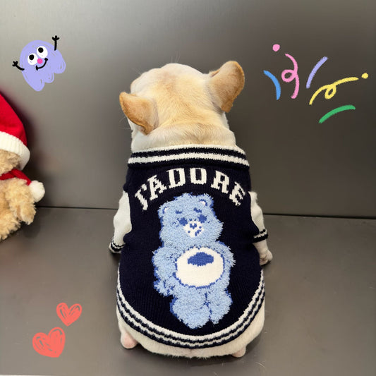 KFX-5322941 Cozy Dark Blue Woolen Pet Sweater for Cats and Dogs - Available in Multiple Sizes