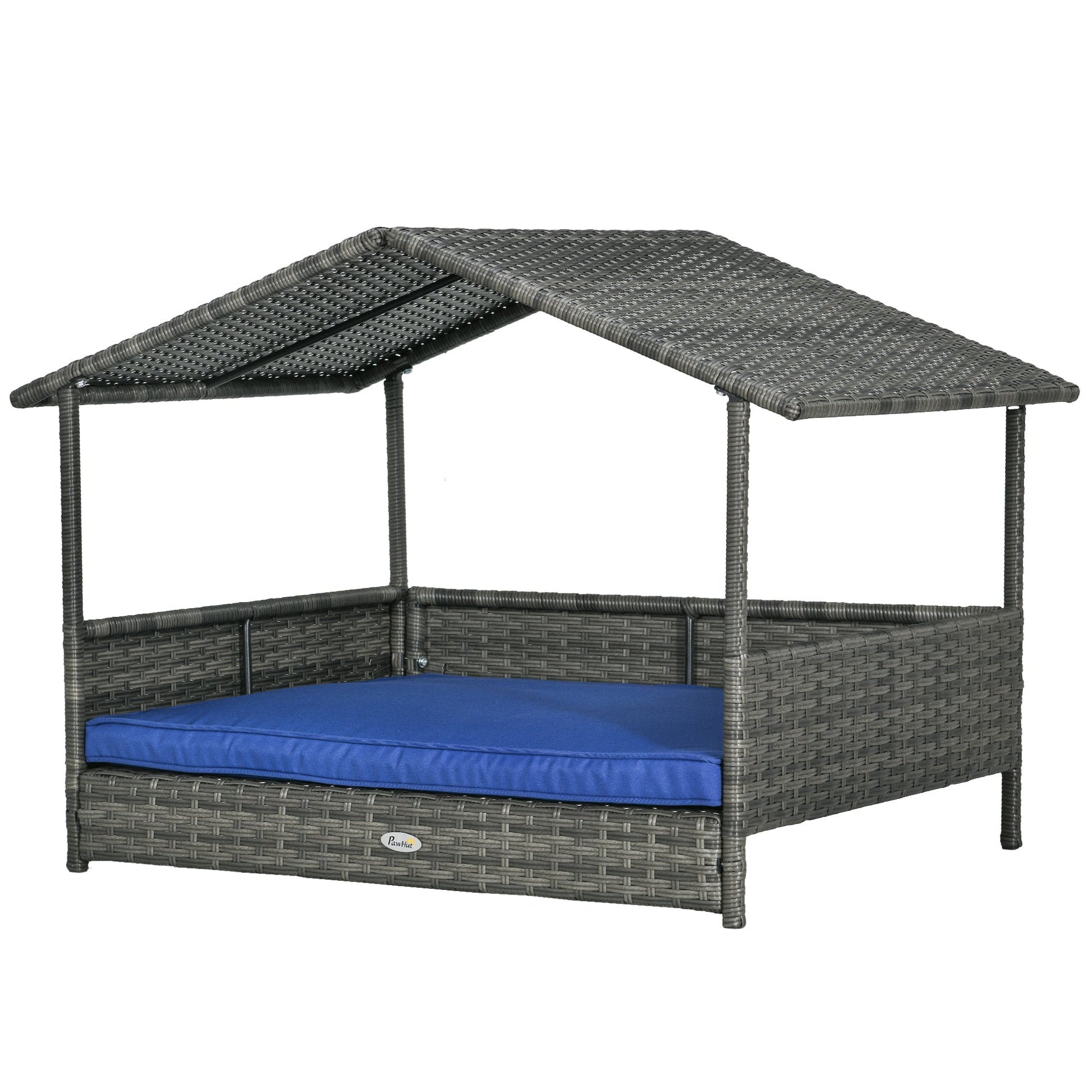 KFX-5323581 Dark Blue Wicker Dog House with Removable Cushion for Small to Medium Dogs