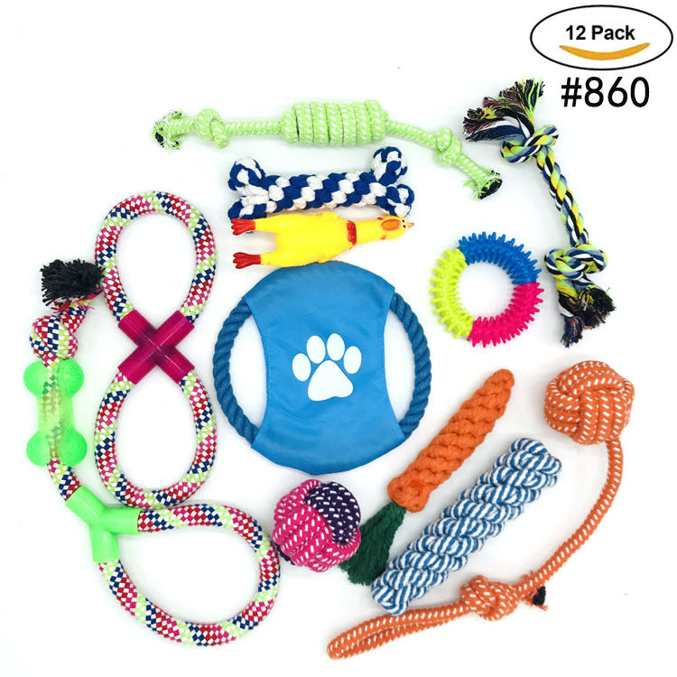 KFX-5331517 12-Piece Durable Cotton Rope Toy Set for Pets - Promotes Healthy Teeth and Gums