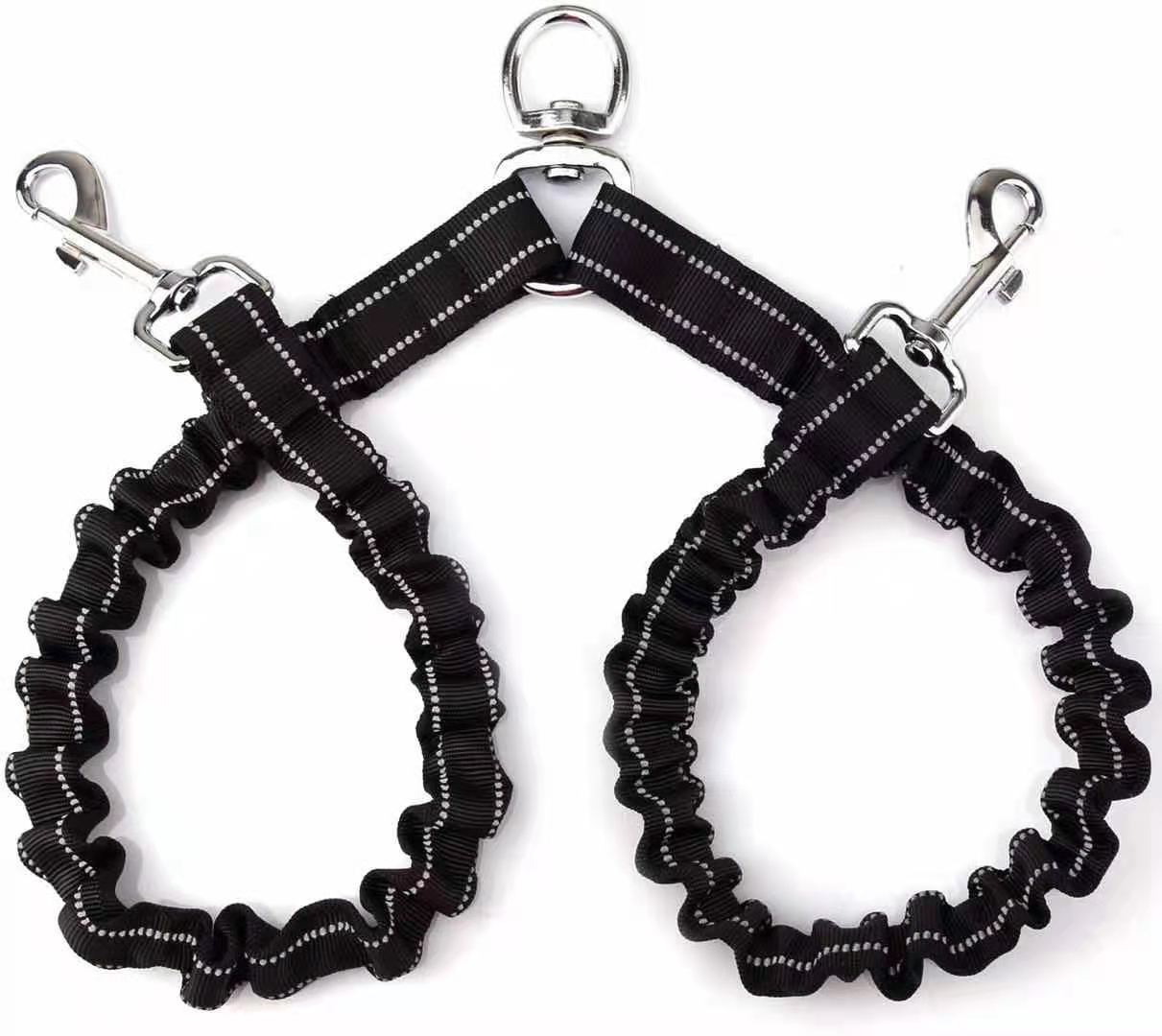 KFX-5333309 Double-Ended Adjustable Traction Rope for Two Pets - Black Nylon Chain