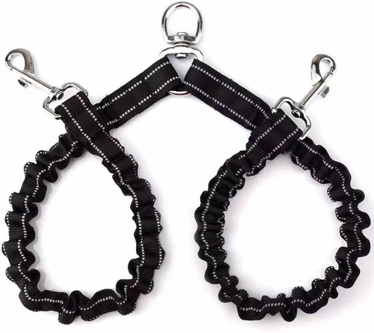 KFX-5333309 Double-Ended Adjustable Traction Rope for Two Pets - Black Nylon Chain