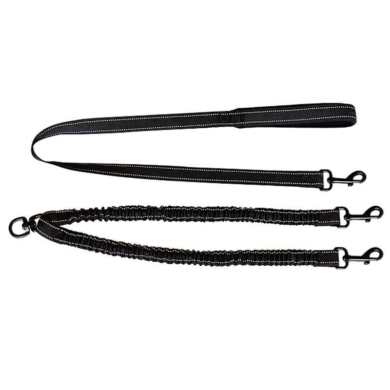 KFX-5333309 Double-Ended Adjustable Traction Rope for Two Pets - Black Nylon Chain