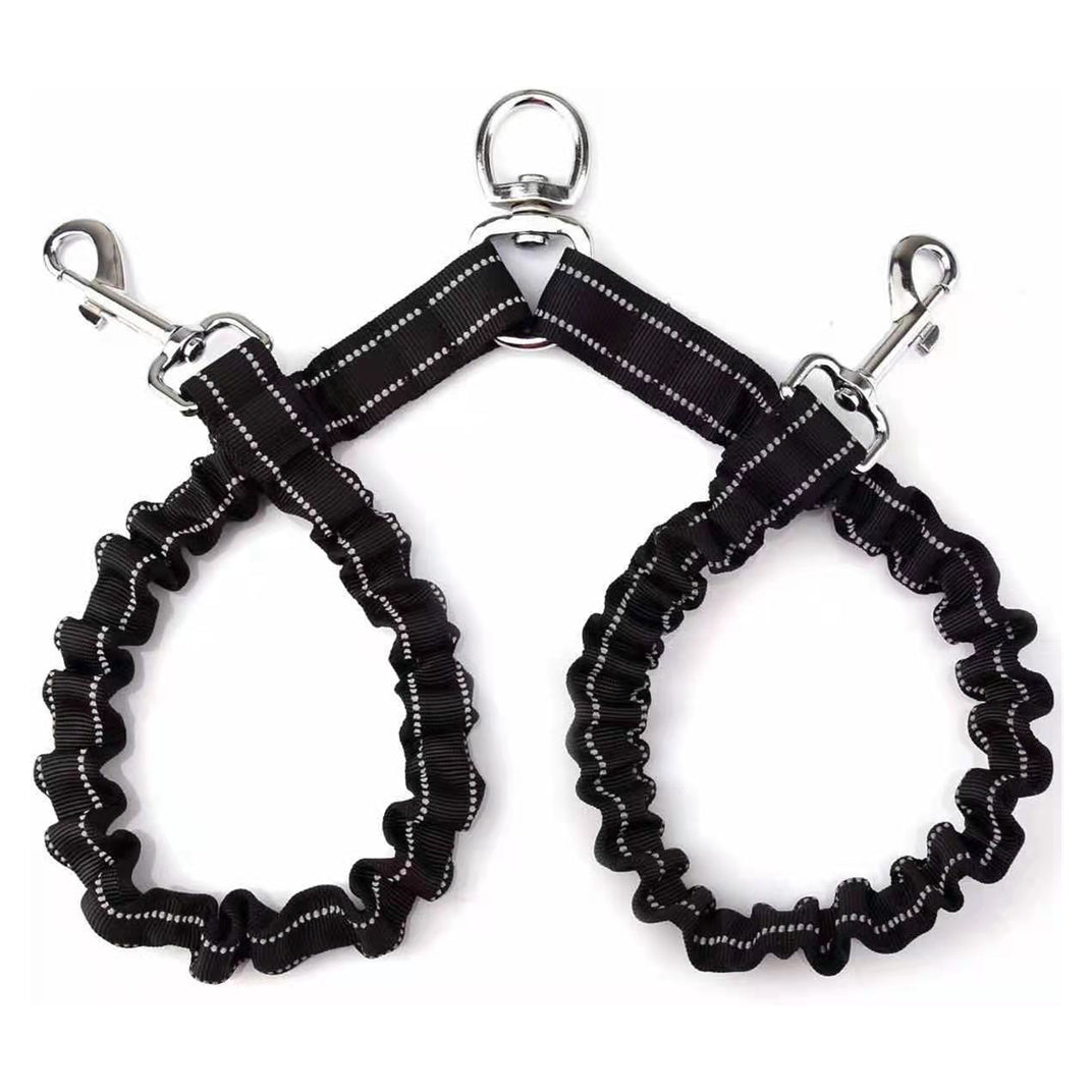 KFX-5333309 Double-Ended Adjustable Traction Rope for Two Pets - Black Nylon Chain