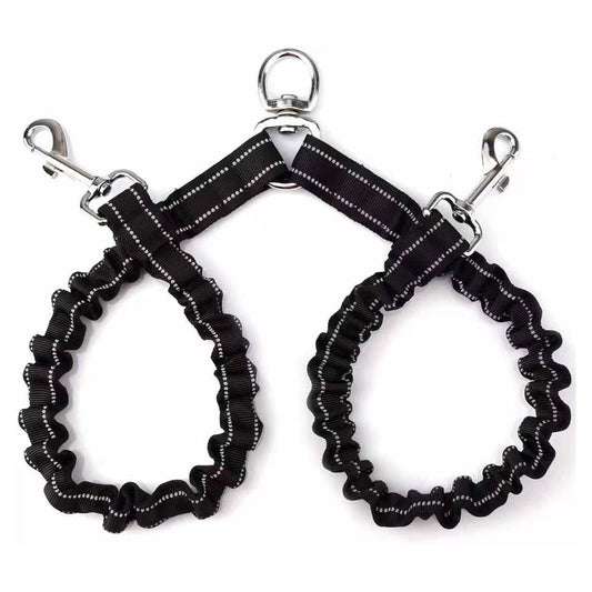 KFX-5333309 Double-Ended Adjustable Traction Rope for Two Pets - Black Nylon Chain