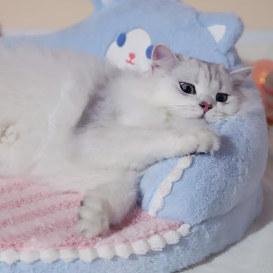 KFX-5333949 Cozy Washable Cat Bed with High Backrest and Non-Slip Base for All Seasons