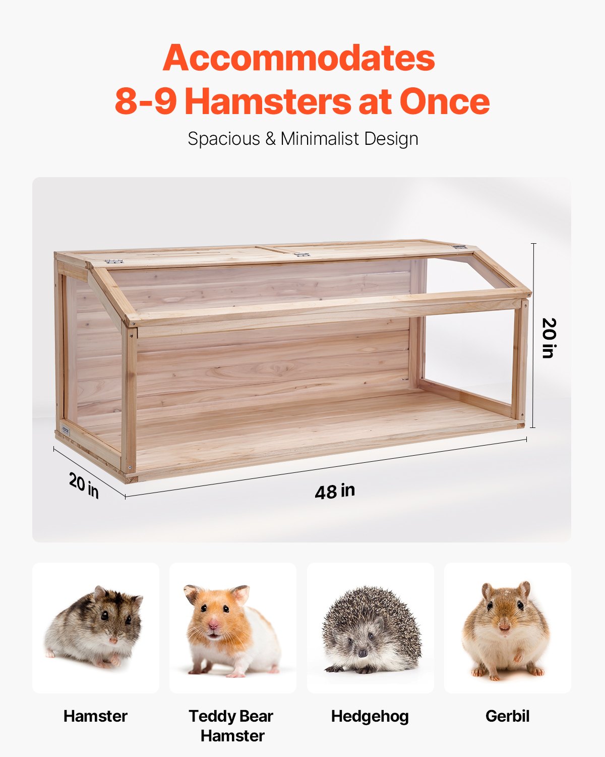 KFX-5334333 Wooden Hamster Habitat Cage 48 In with Clear Acrylic Panels for Small Animals