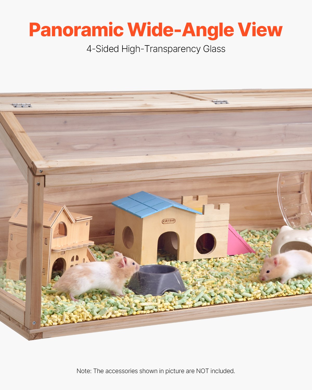 KFX-5334333 Wooden Hamster Habitat Cage 48 In with Clear Acrylic Panels for Small Animals