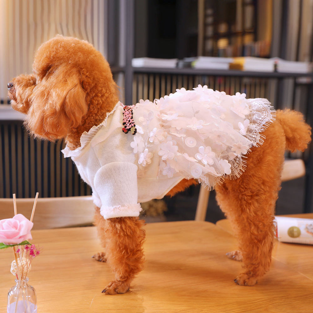 KFX-5334845 Cute Three-Dimensional Lace Dog Skirt for Small Pets - Stylish Polyester Fiber Dress