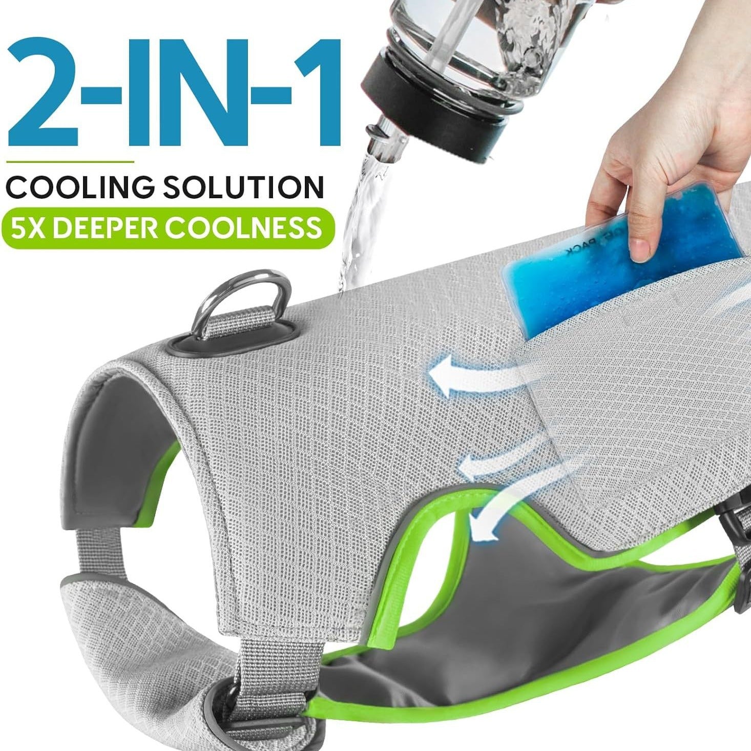 KFX-5336253 Adjustable Gray Cooling Vest with Ice Pack for Dogs - Summer Pet Apparel