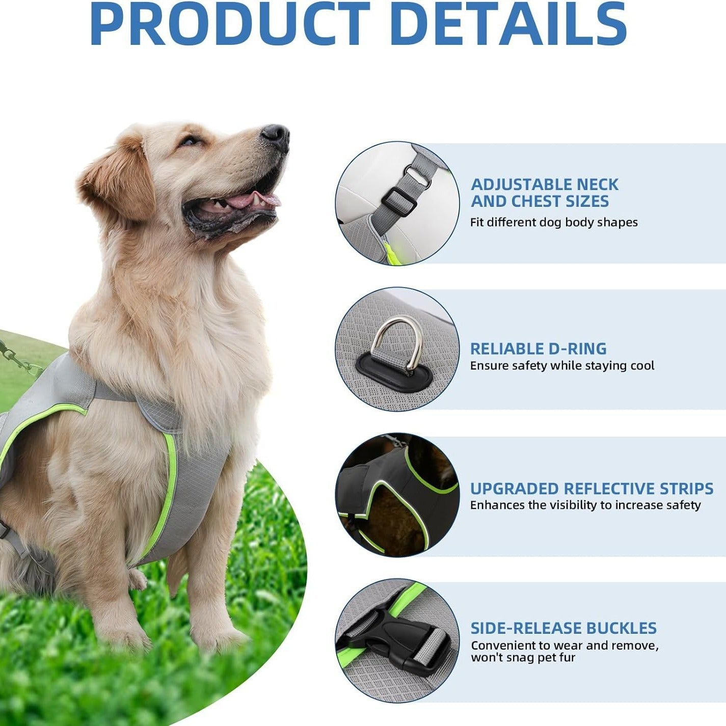 KFX-5336253 Adjustable Gray Cooling Vest with Ice Pack for Dogs - Summer Pet Apparel