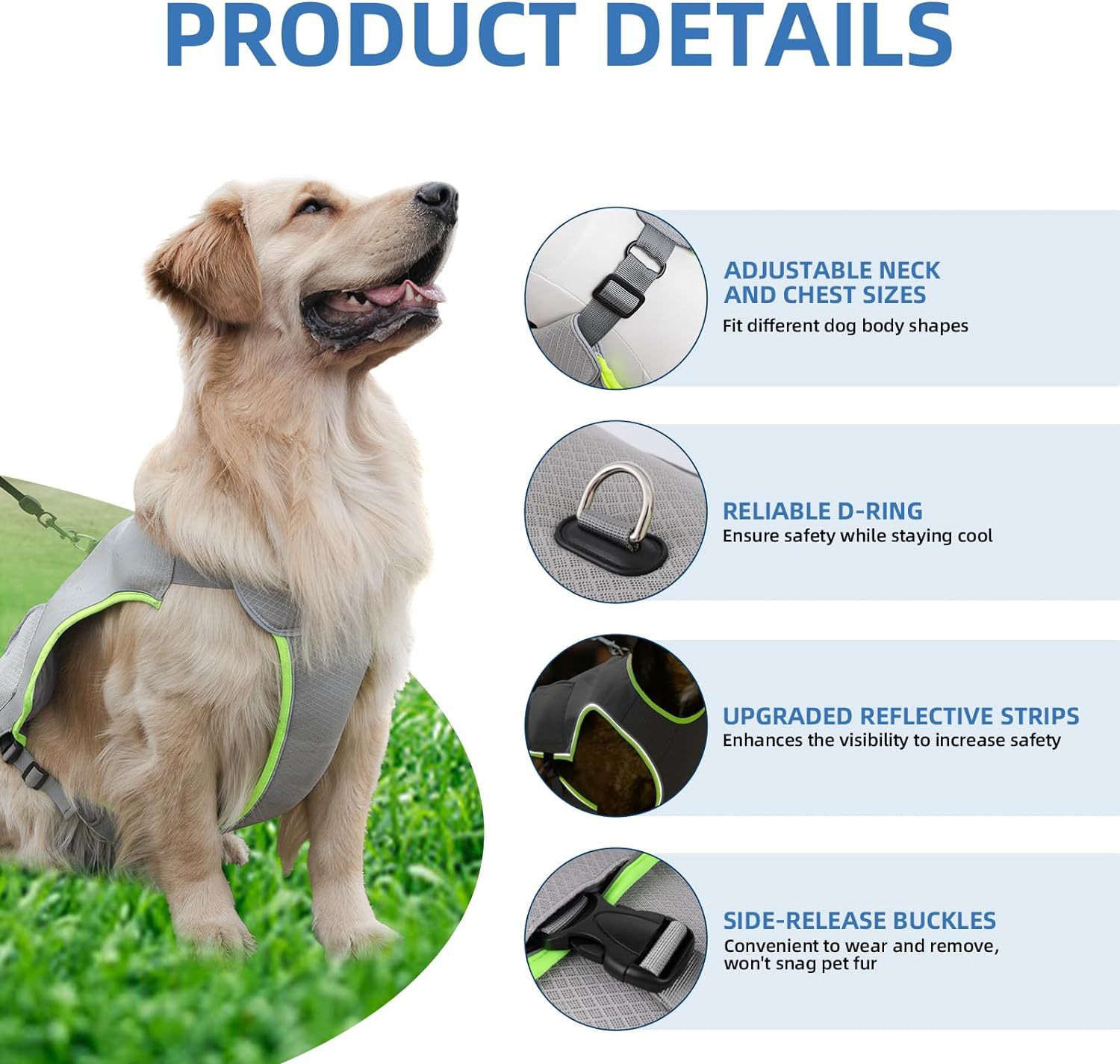 KFX-5336253 Adjustable Gray Cooling Vest with Ice Pack for Dogs - Summer Pet Apparel