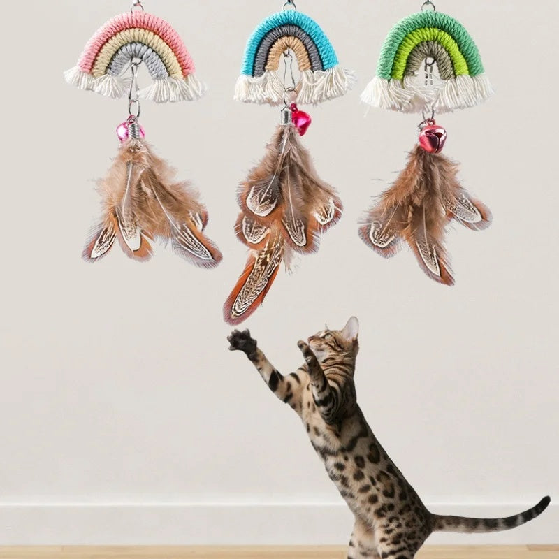 KFX-5337917 Interactive Feather Cat Rope Door Swing with Sticky Buckle Clamp for Engaging Play