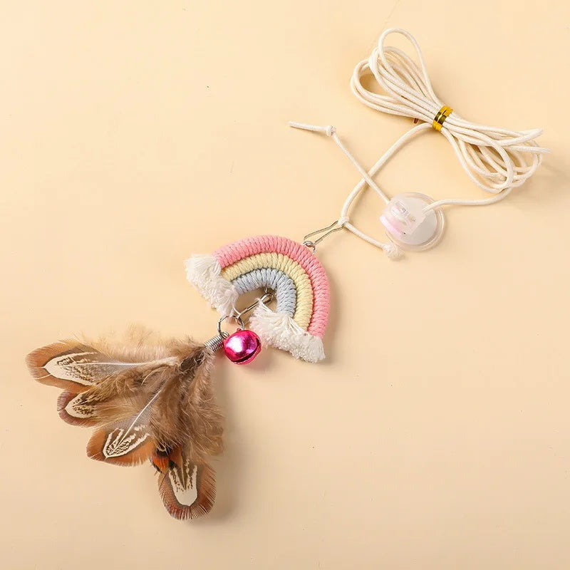 KFX-5337917 Interactive Feather Cat Rope Door Swing with Sticky Buckle Clamp for Engaging Play