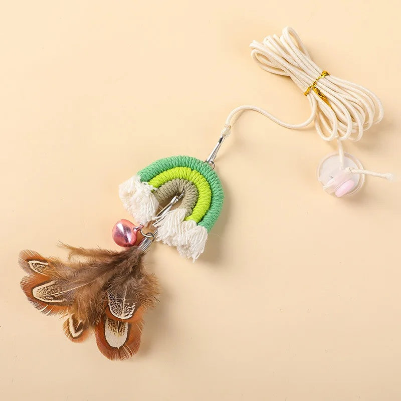 KFX-5337917 Interactive Feather Cat Rope Door Swing with Sticky Buckle Clamp for Engaging Play