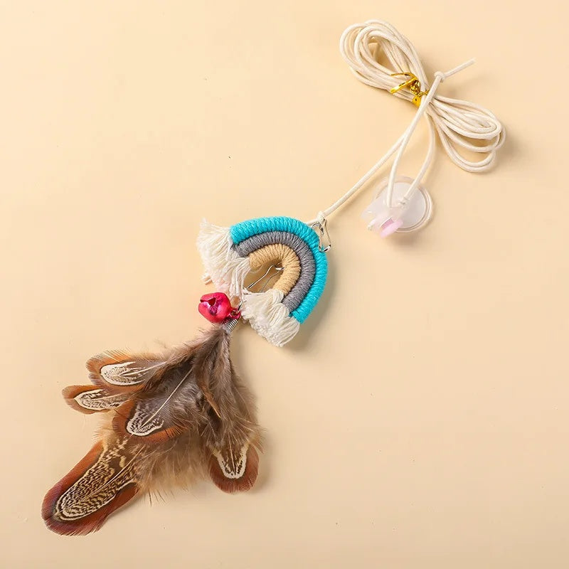 KFX-5337917 Interactive Feather Cat Rope Door Swing with Sticky Buckle Clamp for Engaging Play